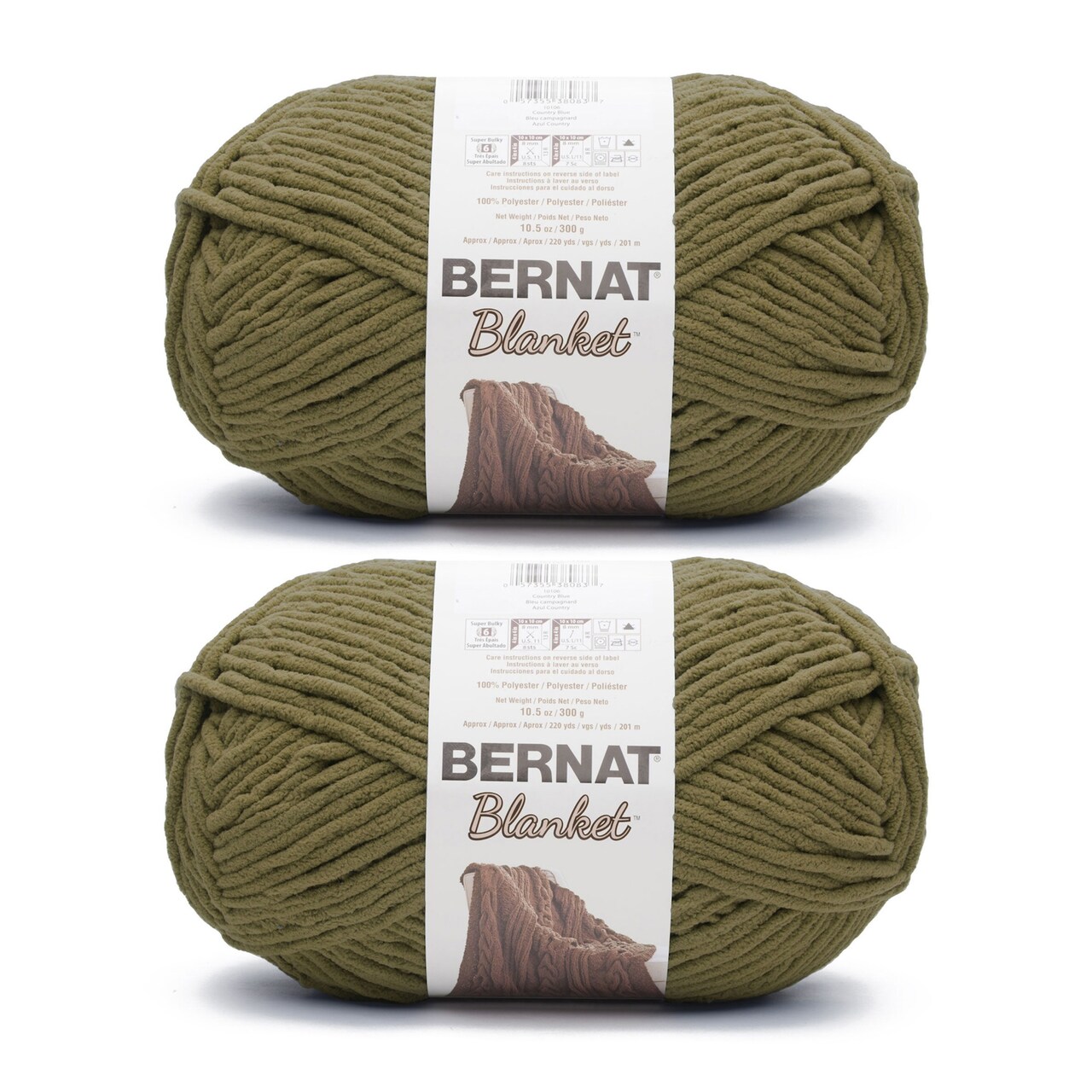 Bernat Blanket Olive Yarn - 2 Pack of 300g/10.5oz - Polyester - 6 Super Bulky - 220 Yards - Knitting/Crochet